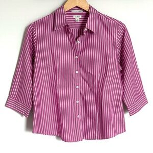 L.L.Bean Pink Striped 3/4 Sleeve Wrinkle Resist Button Down Shirt Small Petite
